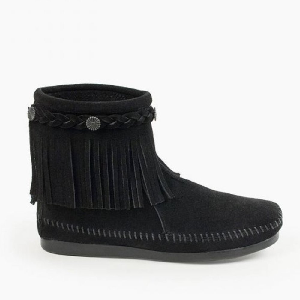 Minnetonka Black Suede High Top Back Zip Boot Sz 7